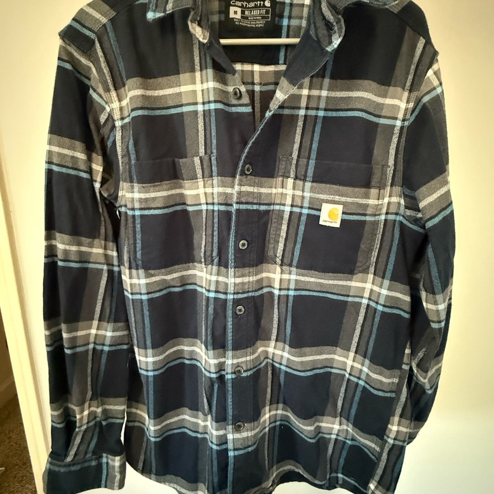 Carhartt Men's Navy and Gray Plaid Shirt